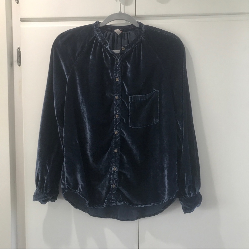 Anthropologie Pilcro Velvet Button-Up Shirt in Dark Blue XS